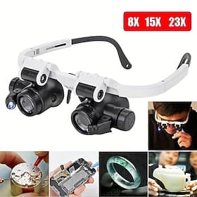 1pc 8x 15x 23x Doppel-LED-Lichtlupen, Uhrenreparaturlupe, Miniaturlupe, Augenlupe, Reparaturwerkzeug für die Uhrmacherei, Münzstempel, Währung, Buchfehler, Sch