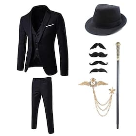 Années Folles Années 1920 Rétro Vintage Tenues Costumes Blazers Ensemble d'accessoires Gentleman Gangster Boucle Couleur Unie Col Rabattu Déguisement Homme Ha