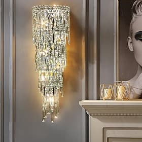 Modern Crystal LED Wall Lamp, K9 Crystal in Nordic Style Gold Finish, Decorative Crystal Light for TV Wall, Villa, Shops, Cafes, Indoor Corridor, Bedroom, Livi
