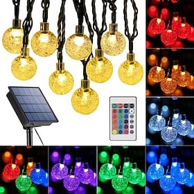 Solar Globe Lichterkette Außen 6M 30 LED Farbwechselnde Solarlichter mit Fernbedienung Wasserdichter Kristallball Solarpatiolichter für Garten Pavillon Veranda