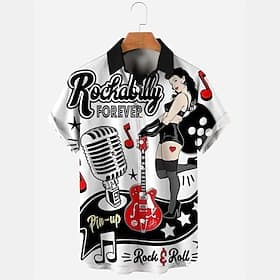 Men's Letter Hula Girls Shirt Summer Hawaiian Shirt Aloha Shirt Short Sleeves Shirt Turndown Vintage Fashion Streetwear Outdoor Street Casual Black Yellow Blac