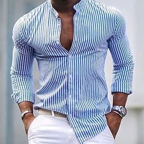 Homme Chemise Chemise à col officier Chemise d'été Tenue de plage Chemise Décontractée Chemise Boutonnée Rose Claire Bleu Vert Gris manche longue Rayé Col mont
