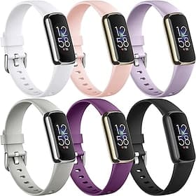 6 Pack Smart Watch Band Compatible with Fitbit Luxe Soft Silicone Smartwatch Strap Adjustable Solo Loop Women Men Sport Band Replacement Wristband