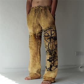 Men's Trousers Summer Pants Beach Pants Drawstring Elastic Waist 3D Print Graphic Prints Anchor Comfort Casual Daily Holiday Streetwear Hawaiian Blue Green