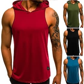 Herren Tank Top Weste Unterhemd Ärmelloses Shirt Ärmellos Mit Kapuze Sommer Einfach Tarnung Mode Streetwear Muskel Sport Outdoor Athleisure Fitnessstudio Schw