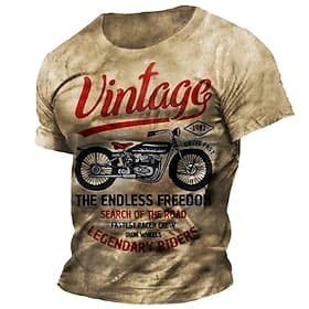 Men's Graphic Motorcycle T Shirt Distressed T Shirt Short Sleeve T shirt 3D Print Crew Neck Shirt Vintage Fashion Designer Outdoor Daily Sports Blue Brown Gree