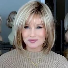 perruque blonde courte pixie bob avec une frange droite ombre perruque synthétique blonde avec des racines foncées perruques blondes en couches pour les femmes