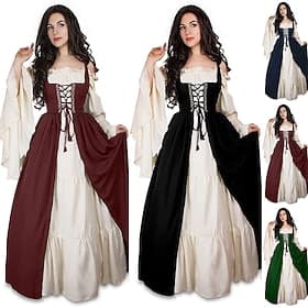 Rétro Vintage Médiéval Renaissance Robe Chemise Sur-robe Dame Viking Elfe Déguisement Femmes Celtique Pirate Fantaisie Décontracté Quotidien Adulte Robe