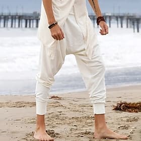 Men's Trousers Summer Pants Casual Pants Baggy Harem Pants Pocket Drop Crotch Plain Comfort Soft Daily Outdoor Going out Fashion Casual Black White