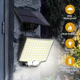 LED Außenwandleuchte Solarlampen Solarsicherheitswandleuchte im Freien 106led mit Bewegungssensor Fernbedienung IP65 wasserdicht 120 Beleuchtungswinkel Solarsi