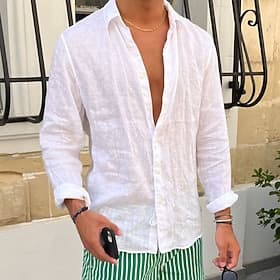 Men's Shirt Linen Shirt Summer Shirt Beach Shirt Untucked Shirts Plain Casual Daily Blue Black White Pink Long Sleeve Lapel Spring Summer Clothing Apparel