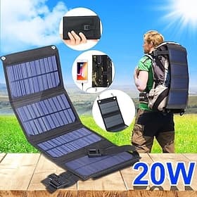 Caricatore solare portatile da 20 W Pannello solare pieghevole da 5 V con porta USB compatibile con il telefono cellulare SLR digitale Power Bank per campeggio