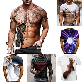 Men's T shirt Tee Tee Designer Vintage Streetwear Summer Short Sleeve Green White Purple Light Green Rosy Pink Dark Purple Graphic Optical Illusion Print Plus