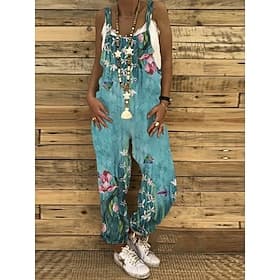 Combinaisons pour femmes, ensemble floral, bouton, poche, animal, col en U, vacances, vacances quotidiennes, droite, coupe régulière, sans manches, noir, blanc