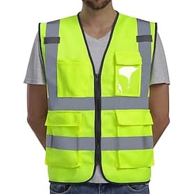 Gilets de sécurité haute visibilité avec poches et fermeture éclair gilet de construction en maille réfléchissante pour hommes femmes, gilet de travail néon re