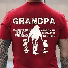 Men's Grandpa T-Shirt - Granddaughters Best Friend Grandsons Best Partner in Crime Graphic Tee, Grandfather Gift