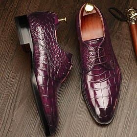 Luxuriöse Oxford-Schuhe aus lila Leder mit Krokodilmuster für Herren – Kunstleder, Schnürdesign, formelles Business- und Hochzeitsschuhwerk