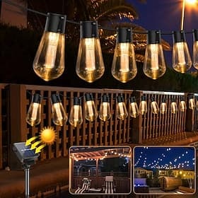 Luces en cuerda solares impermeables para exteriores 3.5M 10 bombillas bombillas irrompibles luces de patio retro de estilo luces colgantes alimentadas por sol