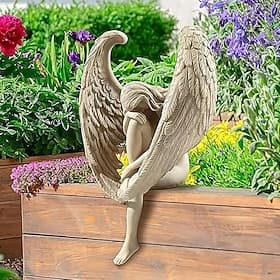 Fairy Statue,Sorrow Angel Statue Crafts, Pure White Love Angle With Wings Sculpture Ornaments, For Home Decor Bedroom Office Garden Tabletop