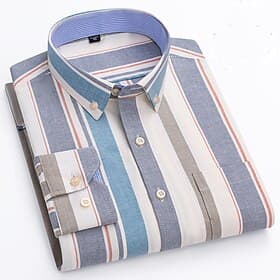 Men's Dress Shirt Striped Shirt Button Down Shirt Non Iron Shirt Oxford Shirt Plaid / Striped / Chevron / Round Wedding Office Career Light Blue Dark Red Red