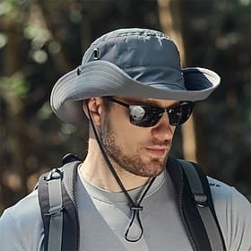 Herren Fischerhut Sonnenhut Boonie-Hut Wanderhut Schwarz Dunkel Blau Polyester Reise Strand Design Outdoor Urlaub Glatt UV-Schutz Sonnenschutz