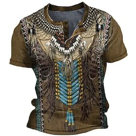 Voor heren Grafisch Boho Wafel Henley-shirt Korte mouw 3D-afdrukken Modieus Ontwerper Basic Buiten Dagelijks Zomer blauw Bruin Groen Khaki Henley Henley-T-shir