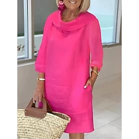 Women's Midi Dress Linen-feel Dresses Shift Dress Casual Dress Cotton Summer Dress Basic Classic Casual Daily Outdoor Vacation Loose Fit Plain 3/4 Length Sleev