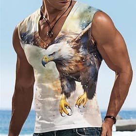 Herren Grafik Tiermotiv Adler Tank Top Weste Ärmelloses T-Shirt für Herren Ärmellos T-Shirt 3D-Druck V Ausschnitt Hemd Designer Lässig Muskel Fitnessstudio Lau