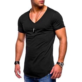 comercio exterior verano nuevos hombres camiseta de manga corta con cuello en v casual hombres camiseta de color sólido hombres