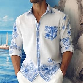 Homme Fleuri Impressions Graphiques Chemise Manche Courte Sports Mode Streetwear Quotidien Extérieur Week-end Été Printemps Col Rabattu Imprimé Bleu Jaune Roug