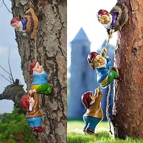 Gnome Garden Decor, 1pc Garden Gnome Statue, Climbing Gnomes Fairy Tree Hugger Garden Art Outdoor For Four Seasons Decor, Resin Crafts Ornaments For Patio, Law