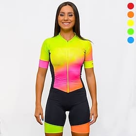 Femme Manches Courtes Maillot et Cuissard Velo Cyclisme Combinaison Triathlon Triathlon Eté Polyester Noir Vélo Ensembles de Sport Respirable Séchage rapide An