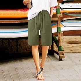 Women's Bermuda Shorts Capri Pants Summer Shorts Fashion Basic Casual Knee Length Mid Waist Plain Drawstring Side Pockets Baggy Comfort Inelastic Beach Vacatio