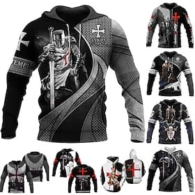 Herren Grafik Tempelritter Kreuz Kapuzensweatshirt Kapuzenshirts Pullover Designer Lässig Große Größen sportlich Langarm Mit Kapuze Arbeit Täglich Wochenende S