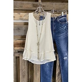 Damen Hemden in Leinenoptik Tank Top Geschichtet Einfach Basic Ärmellos Rundhals Normale Oberteile Lässig Schwarz Weiß Khaki Sommer Frühling Herbst