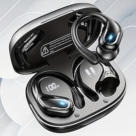 Wireless Earbuds for Running, IPX7 Waterproof Earphones with Earhooks, 60H Battery, Dual-LED Display, Pure Bass Sound Valentine's Day Gift
