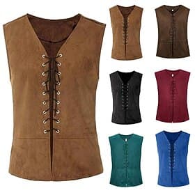 Retro Vintage Punk Gothic Mittelalterlich Cosplay Kostüm Weste Wildlederweste Vampir Pirat Ritter Wikinger Keltischer Ritter Kordelzug Kostüm Herren Damen Uni