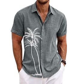 Men's Shirt Linen Shirt Beach Shirt Summer Hawaiian Shirt Coconut Tree Outdoor Street Black Pink Green Gray Short Sleeves Turndown Summer Spring Clothing Appar