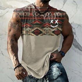 Men's Graphic Argyle Vest Top Sleeveless T Shirt for Men Sleeveless Cap Sleeve T shirt 3D Print Crew Neck Shirt Fashion Designer Muscle Daily Gym Sports Black