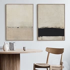 Handgefertigtes, handgemaltes Ölgemälde für die Wand, beige und schwarz, abstraktes Ölgemälde, Original-Acrylgemälde auf Leinwand, moderne minimalistische Kuns