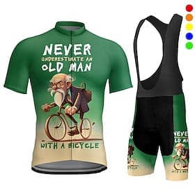 Herren Radtrikot mit Trägershorts Kurzarm Mountainbike MTB Straßenradsport Blau Rot Königsblau Geometrisch Unterschätze niemals einen alten Mann mit einem Fahr
