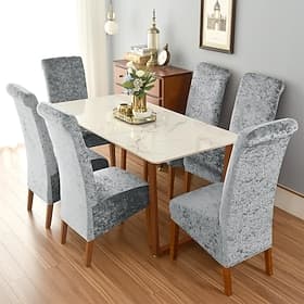6 Pcs Stretch Dining Chair Covers, Burgundy XL/Oversized Spandex High Back Large Velvet Chair Cover Slipcover for Wedding Dining Room Kitchen Hotel Table Banqu