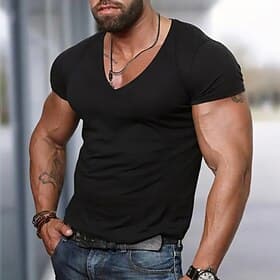 Men's T Shirt Tee Top Short Sleeves V Neck Summer Plain Designer Basic Modern Contemporary Vacation Street Going out Black White Red Top Tee for Men