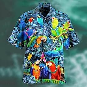 Homme Animal Perroquet Feuille de palmier Chemise Chemise hawaïenne Chemise à col camp Manche Courte Chemise Col Rabattu Mode Designer Occasionnel Occasionnel