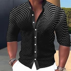Herren Tupfen Geometrisches Muster Geometrie Hemd Knopfhemd Langarm Mode Streetwear Designer Outdoor Lässig Täglich Sommer Frühling Herbst Stehkragen Druck Bla