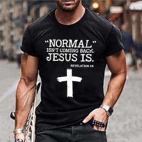 Heren Christelijk Grafische T-shirt - Normaal Komt Niet Terug. Jezus Komt. Openbaring 14 Geloof Korte Mouwen T-shirt