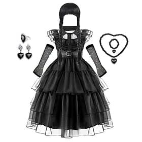 Gothic Horror Dark Academia Cosplay Wigs Tulle Dresses Accessories Set Punk Gothic for Girls' Kid's Carnival Children's Day Masquerade