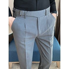 Men's Graduation Dress Pants Trousers Pleated Pants Suit Pants Pocket Straight Leg High Rise Plain Comfort Breathable Business Casual Elegant Vintage Black Kha