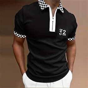 Music Festival Men's Plaid Music Zip Polo Shirts Golf Shirt Short Sleeve Polo Shirts Collared Shirts Casual Vacation Wear Festival Wear Party Outfits 3D Print