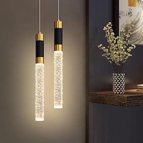 Hängeleuchte mit Aluminiumstreifen und zylindrischem Acrylglasschirm, Pendelleuchte mit langem Leuchtkopf, moderne Kücheninselleuchten, Kronleuchter für Esszim